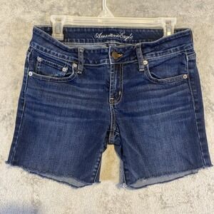 CUTE American Eagle Shorts Women Sz 10 Blue Raw Hem Country Retro Casual Classic